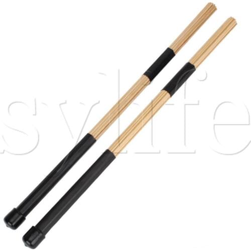 1 Pair Black Beige Bamboo Drum Brushes 15.7" Length 0.59" Diameter