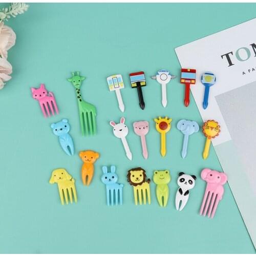 10Pcs Mini Animal FarmKids Fruit Fork Cartoon Snack Cake Dessert Food Toothpick