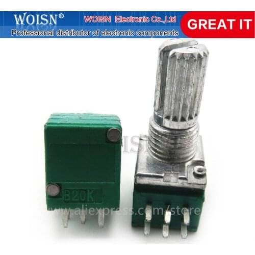 10pcs RK097G 20K single linked potentiometer B20K with a switch audio 6pin shaft 15mm amplifier sealing potentiometer In Stock