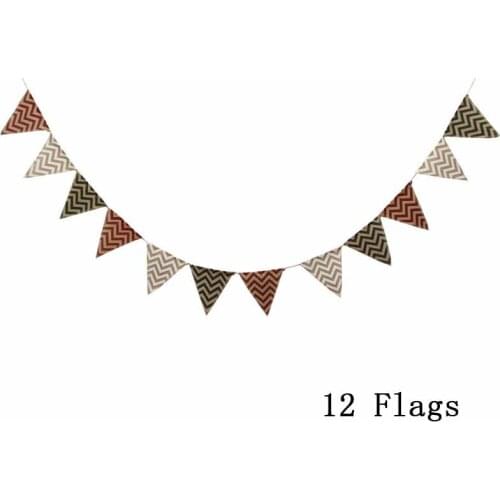 12pcs/Chain Jute Flags Retro Bunting Printed Slinger DIY Home Decoration Linen Pennant Banner Wedding Church Xmas Decor Confetti