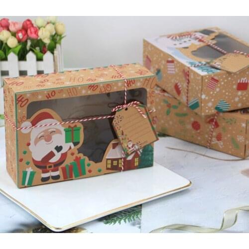 12 / pack (4 in 3 style) new kraft paper box kraft paper large Christmas Candy Box PVC window biscuit box Gingerbread box