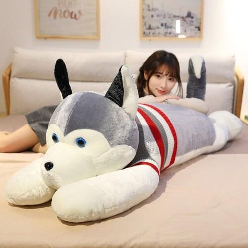130cm Huge Cute Husky with Clothes Plush Toy Stuffed Soft Animal Dog Pillow Christmas Gift Peluche for Kids Girls Kawaii Present