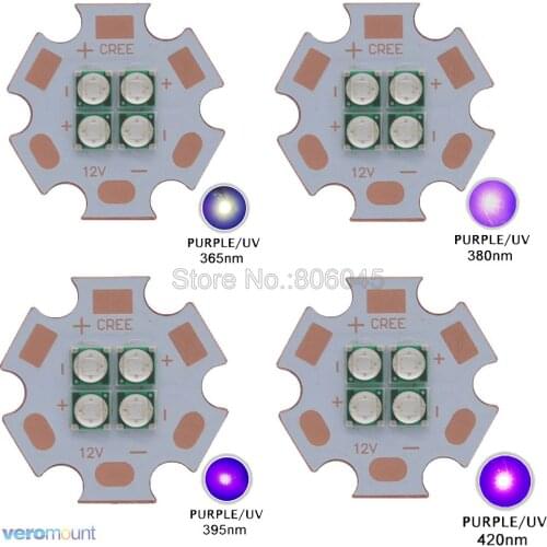 2pcs 7V / 14V Epileds 3535 4Chips 4LEDs 12W High Power LED Emitter UV / Ultraviolet 365nm 380nm 395nm 420nm with 20mm Copper PCB