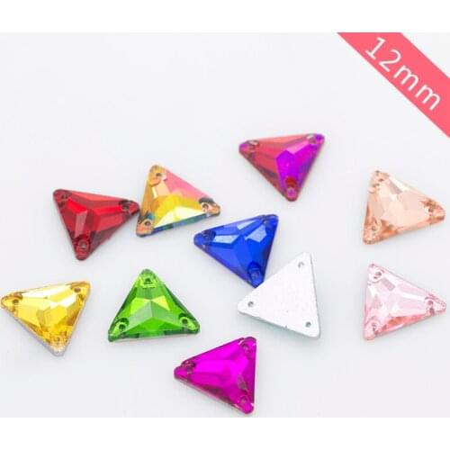 48pcs 12mm Trigon crafts Sew On Flatback Rhinestone 2 Holes Beads Stones 2-Hole button bead For DIY colors For Clothes