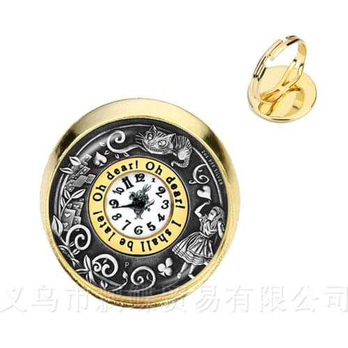 A Mad Tea Party Mad Hatter March Hare Fairy Tale Art Rings Alice In Wonderland Silver/Golder 2 Color Adjustable Rings