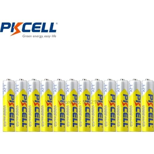 12PCS PKCELL NIMH Battery AAA 1000mah 1.2v 3A Rechargeable Battery NI-MH Batteries 1000 Circle For flashlight camera toys