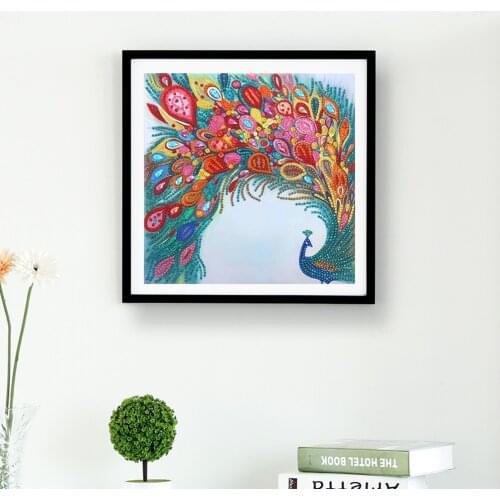 Special Shaped Diamond Painting Peacock Flower DIY 5D Partial Drill Cross Stitch Kits Rhinestone Accessories Home Wall Sticker