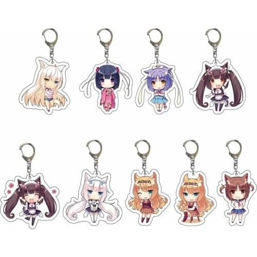 Animation Game Nekopara Keychain Super Cute Anime Girls Cat Chocolat Vanilla Twin Sisters Acrylic Figures Pendant Key Ring Gift