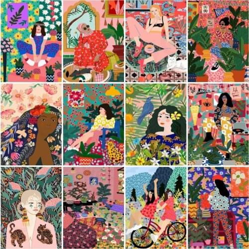 AZQSD Diy Pictures By Numbers Girl Cartoon Hand Paind Kit Canvas Painting By Numbers Portrait Wall Decorations Living Room