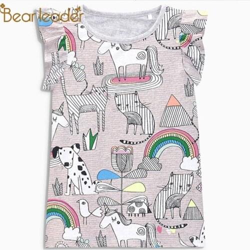 Bear Leader Girls T-shirt Summer Fashion Children Clothing Sleeveless Cartoon Rainbow Print Pattern Cute Outfits for Kids Girl