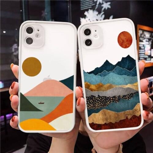 Mountain Marble Moon Phone Case For iPhone 12 11 Mini Pro XR XS Max 7 8 Plus X Matte transparent White Cover