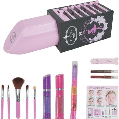 Childrens Cosmetics Makeup Box Washable Makeup Set Eye shadow Lip Gloss Blush Lipstick Cosmetic Set Girl Pretend Play
