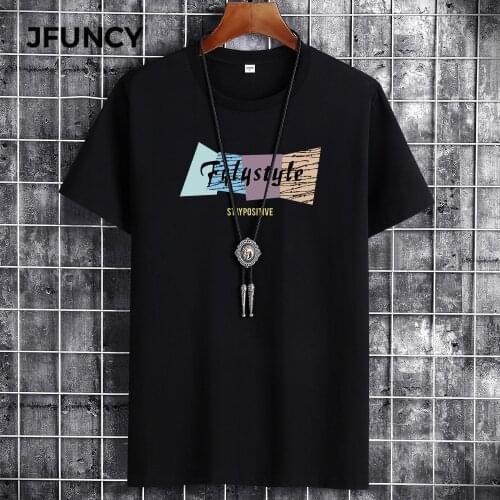 JFUNCY 2021 Summer Man Oversized T-Shirt Loose Letter Printed Student Casual T-Shirt Plus Size Male Cotton T Shirt Men Tee Tops