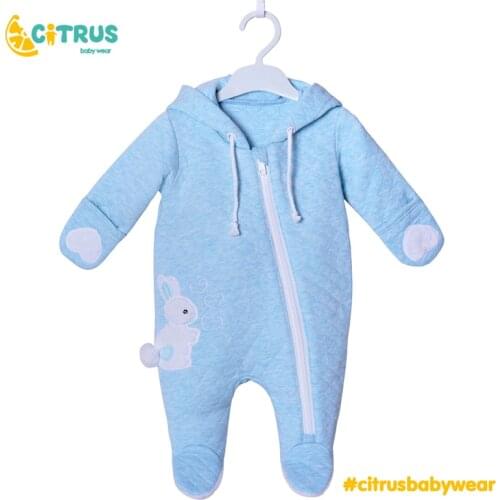 CITRUS Baby Clothes Pure Cotton Zipper Romper Newborn 3 6 9 12 Month Cartoon Blue Rabbit Costume For Boy Girls Romper