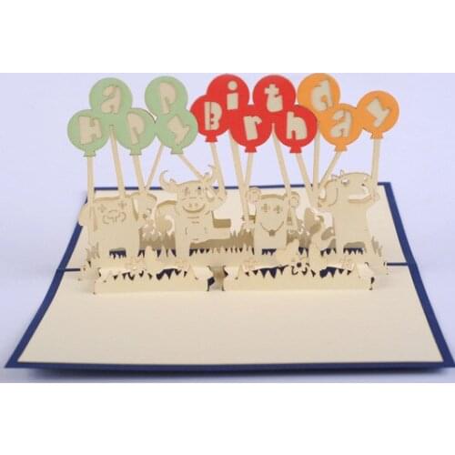 Cube living animal balloon card stereo greeting card creative birthday gift custom blessing Korea
