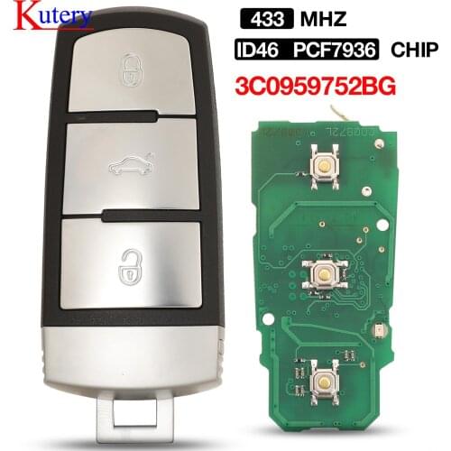 Kutery FCCID 3C0959752BG 433MHZ ID46 PCF7936 Chip 3 Buttons Smart Remote Car Key Fob For VW Volkswagen Passat CC 2009-2014