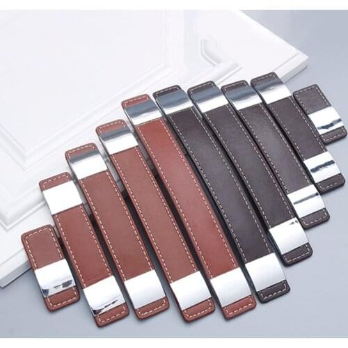 Brushed Zinc Alloy Stands Leather Pull Suitcase Luggage Furniture Cabinet Cupboard Drawer Grip Black Yellow Brown