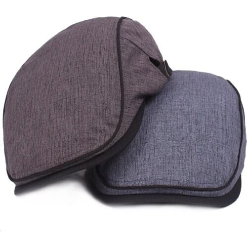 Fashion Men Peaked Cap Solid Color Sun Hat Breathable Retro Shaded Travel Cap Cotton and Linen Comfortable Hat High Quality