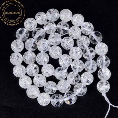 Natural Clear Snow White Cracked Crystal Beads Round Loose Spacer Beads For Jewelry Making Needlework Diy Bracelet 4/6/8/10/12mm