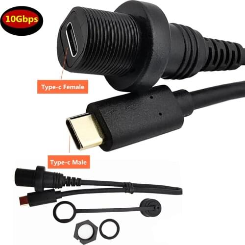 Gold Plated USB Type C 3.1 Mount Extension Dash Flush Cable for Car, Boat, Motorcycle, Truck Dashboard (USB-C 3.1)