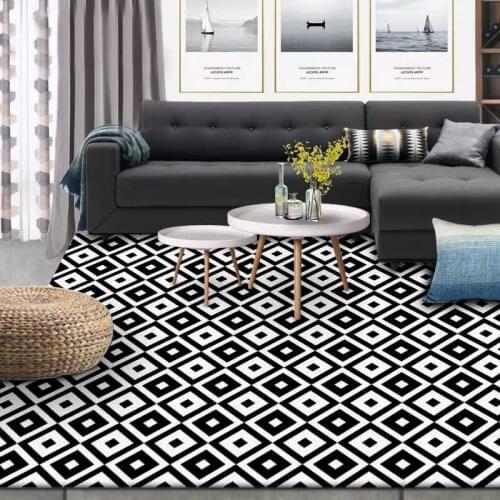 Simple Modern Black/White Geometric lattice Carpets for Living Room Bedroom Area Rugs Kitchen Antiskid Floor Mats Hallway Carpet