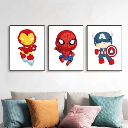 Q version of Marvel Superhero Canvas Painting Nursery Wall Art Poster Anime Cartoon Movie Mural Cuadros Decor Picture Unframed