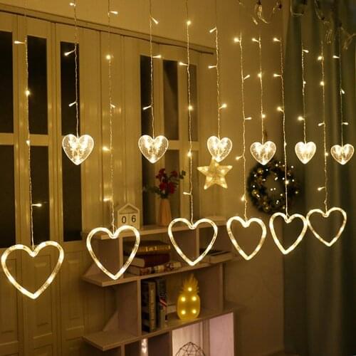 Romantic Valentines Day LED Heart Shape Light Strip with Adjustable Controller Hollow Design Party Decoration (EU Plug)