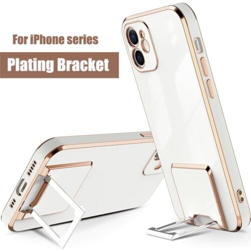Luxury Plating Stand Holder Phone Case For iPhone 12 11 Pro Max X XS XR 7 8 Plus SE 2020 Soft Silicone Shockproof Bracket Cover