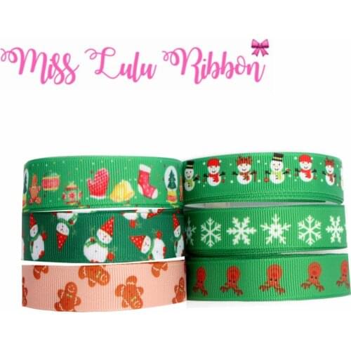 16mm-75mm Christmas Series Cartoon Snowflake Printed Grosgrain/Elastic Ribbon Snowman Stocking DIY Gift Packing 50yards/roll