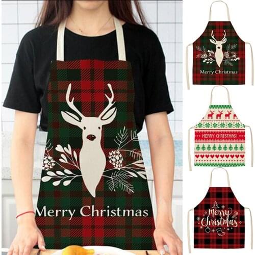 Nordic Style Christmas Kitchen Apron Xmas Tree Deer Printing Brief Adult Apron Kitchen Baking Cooking Accessories Bib Aprons