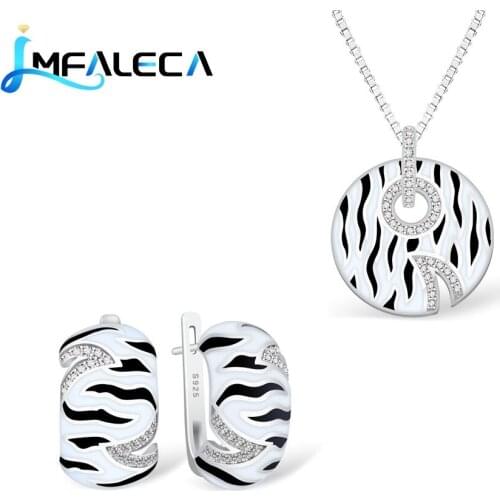 LMFALECA Pure 925 Sterling Silver Necklace Earrings Sets for Women Anniversary Gift Pendant Clip Earrings Luxury Enamel Jewellry