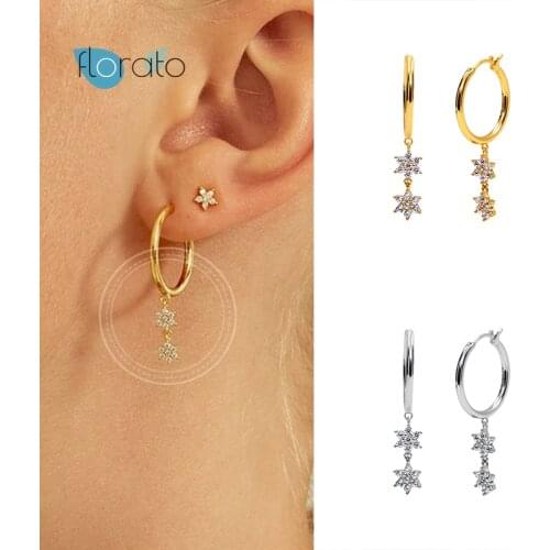 925 Silver Ear Buckle Flower Cluster Hoop Earrings Clear Crystal Zirconia Earrings for Women Wedding Party Jewelry Accessories