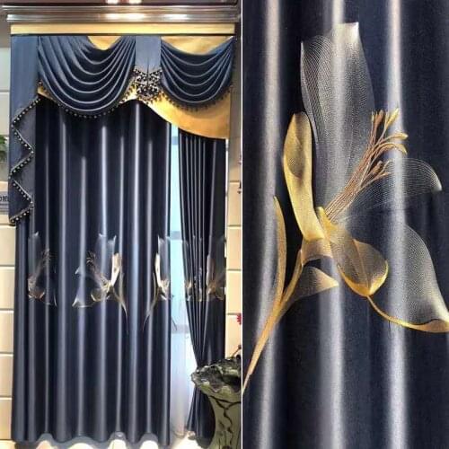 Modern luxury high-end curtains Chinese blackout curtains living room dining room bedroom blue window screen tulle