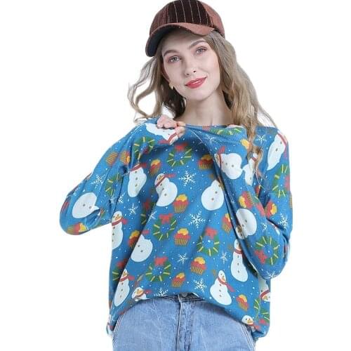 【Christmas Sweater】Winter Snowman Print Sweater For Women Knitted Pullovers O-Neck Oversized Warm Jumper High Elastic Pull Femme