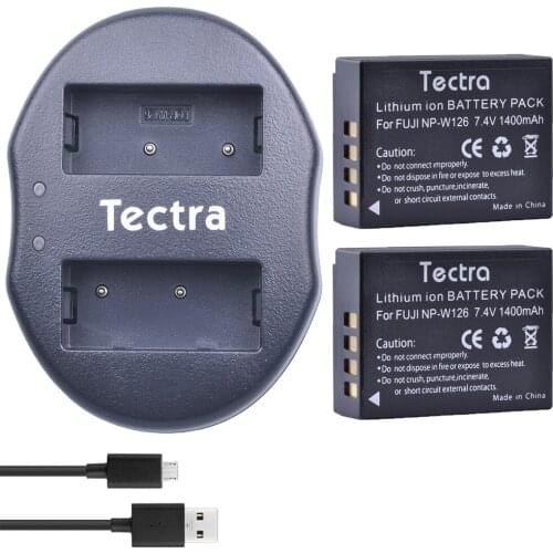Tectra 2PCS NP-W126 NP W126 Li-ion Camera Battery + USB Dual Charger for Fujifilm FinePix HS30EXR HS33EXR HS50EXR X-A1 X-E1 X-E2