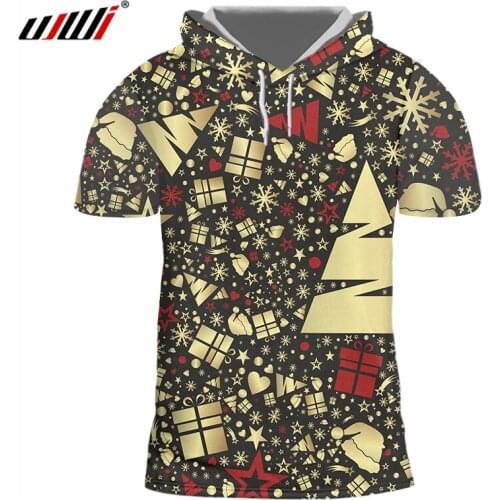 UJWI Hiphop Casual Short Sleeve Hoodies Pullovers Women/mens Summer 3D Print Christmas gift T-shirt With Hood Unisex Tee Tops