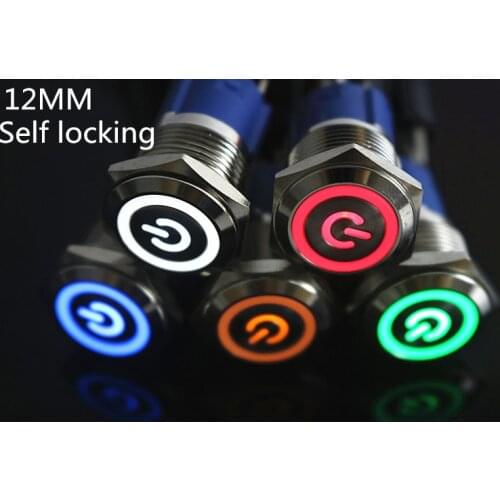 1pcs Car Computer 12mm Latching Angel Eye Aluminum Metal LED Power NO Push Button Switch Self-locking Metal Switch Normally Open