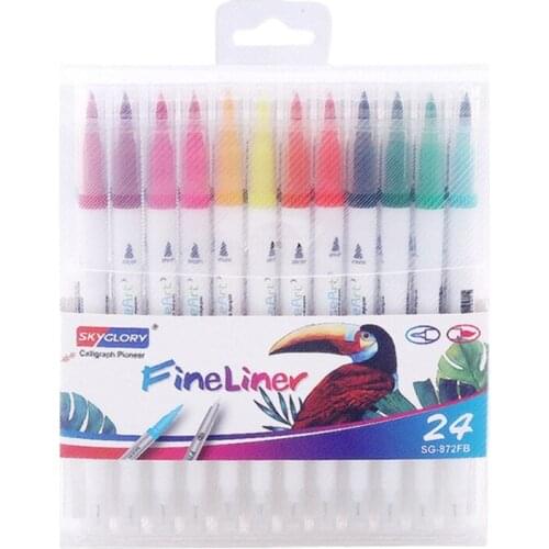 12/18/24Pcs Dual Tip Flexible Color Brush Fineliner Tips Watercolor Marker Pen D08A