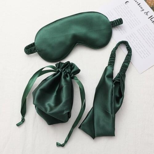 3Pcs/Set Satin Eyemask And Satin Headband Comfortable Imitation Satin Silk Eye mask Blindfolds Women Men Travel Relax Rest
