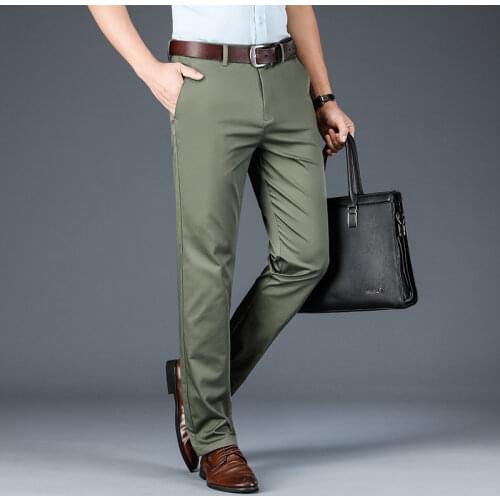 Business Casual Mens Straight Fit Loose Cotton Stretch Khaki Pant 2021 Spring and Summer New Classic Style Men Trousers 42