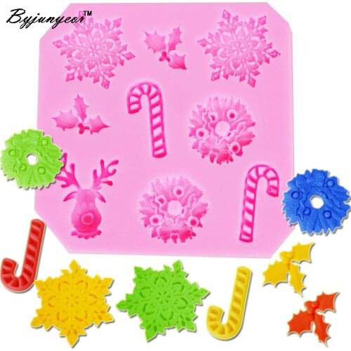 Byjunyeor Epoxy UV Resin M249 Christmas Trees Snowman Fondant Silicone Molds Clay Sugar Craft Tools Chocolate Bakeware