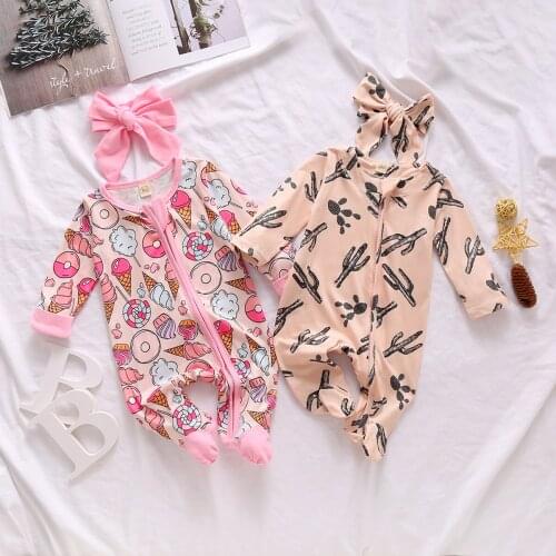 Infant Baby Footies Bodysuit Newborn Long Sleeve Round Collar Zipper Open Front One-piece and Headdress 0-6 Months