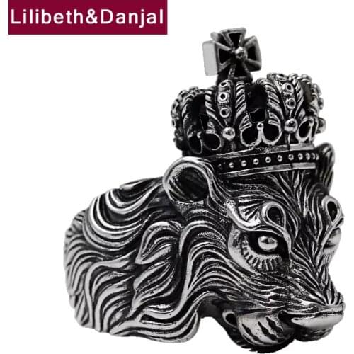 Mens Ring 925 Sterling Silver Crown Lion New Trendy Finger Cool Animal Original Fine Jewelry Luxury Gift for Boyfriend Male