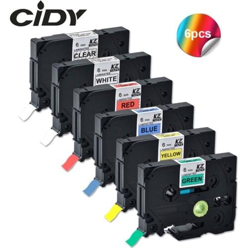 CIDY 6pcs 6mm tze 211 Compatible Brother P-touch Laminated Label Tapes TZe-111 TZe-211 TZe-411 TZe-511 TZe-611 TZe-711 tze315