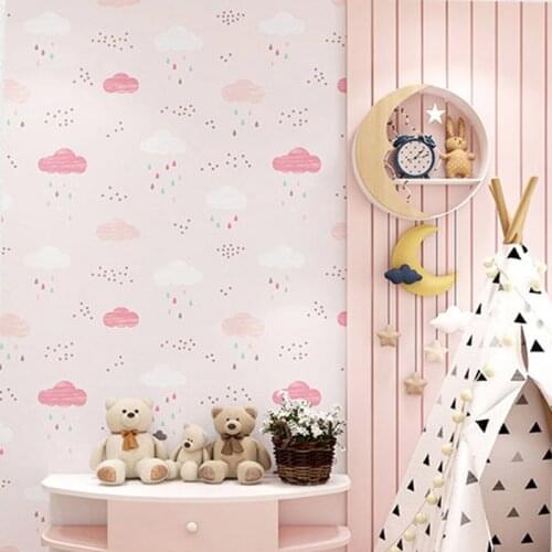 Blue Sky And White Cloud Pink Wallpaper Ins Light Blue Girl Bedroom Boy Cartoon Non-woven Fabric Childrens Room Wallpaper Roll