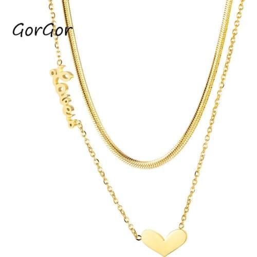 GorGor Fashion Women Titanium Steel Love Pendant Multi-layer Letter Necklace Personality Ladies Fashion Necklace Female 1709