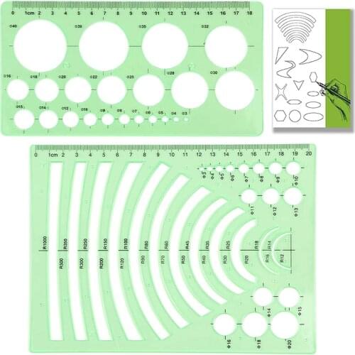 Imzay Green Plastic Students Rectangle Shape Drawing Circle Template Ruler & Circles Squares Hexagons Geometric Template Ruler