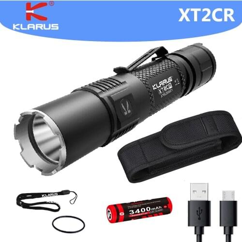 KLARUS XT2CR Rechargeable Tactical Flashlight CREE XHP35 LED Flashlight 1600 LM with 18650 Battery for Police, Hiking