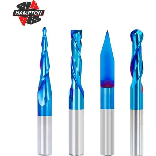 1pc 6.35mm Shank Milling Cutter Nano Blue Coated Ball Nose Router Bits Carbide End Mill Straight Shank CNC Engraving Bit