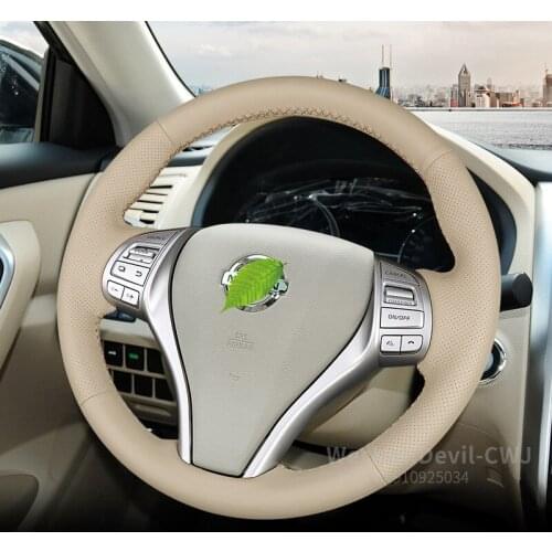 Steering Wheel Cover For Nissan Teana X-TRAI Sylphy Tiida beige hand-sewn durable real microfiber leather car accessories